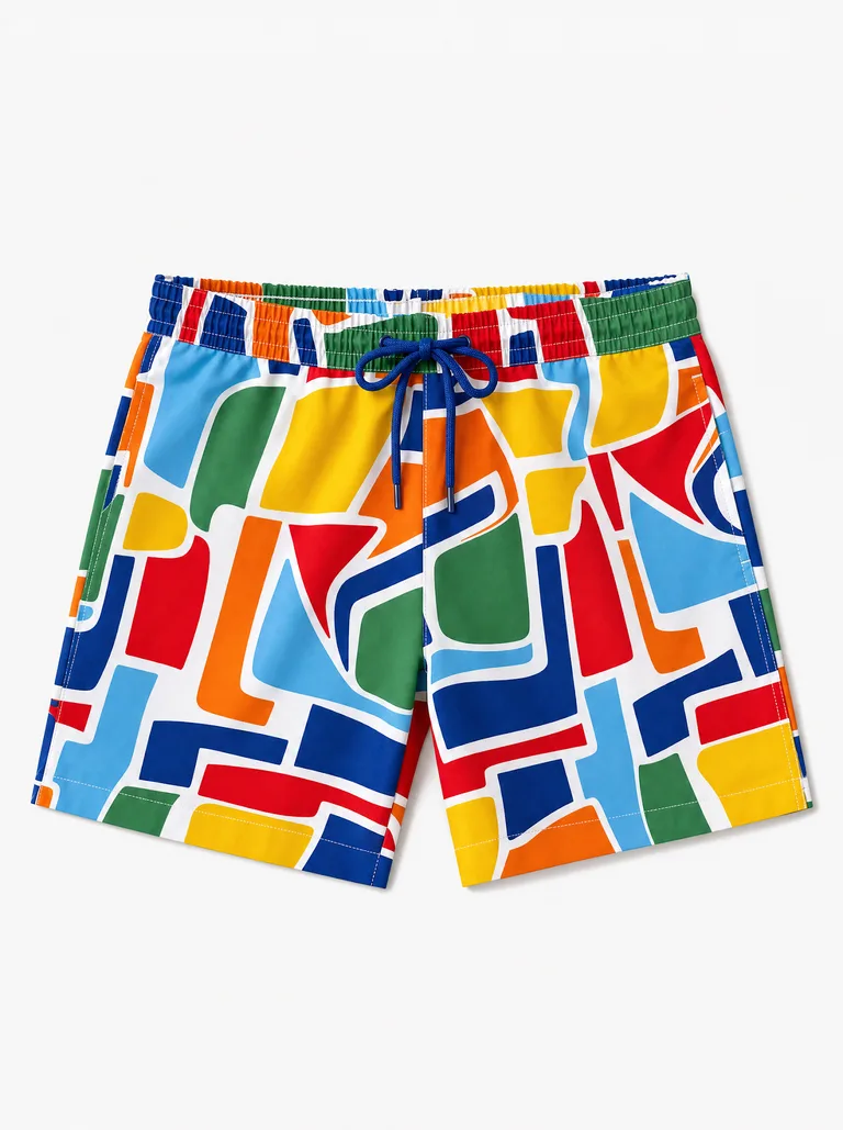 Salvatore Men's Geometric Colorblock Swim Shorts